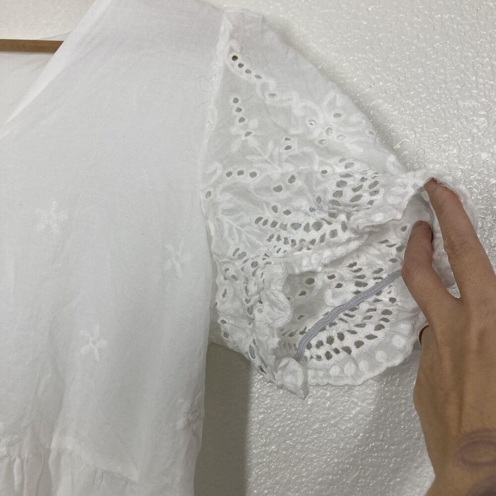 Sun Dress Summer Boho White Floral SHEIN Womens XL Lace Puff Sleeve V Neck Swing - Picture 11 of 16